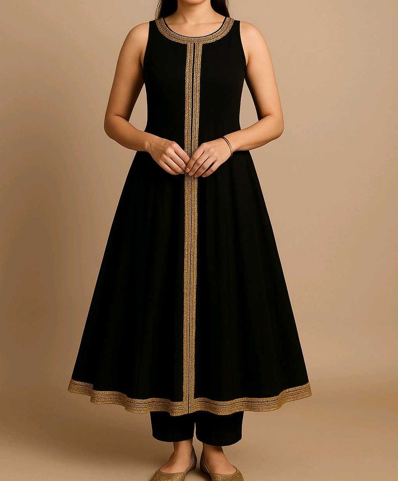 Ajio&#39;s Anarkali-Black With Gold Border