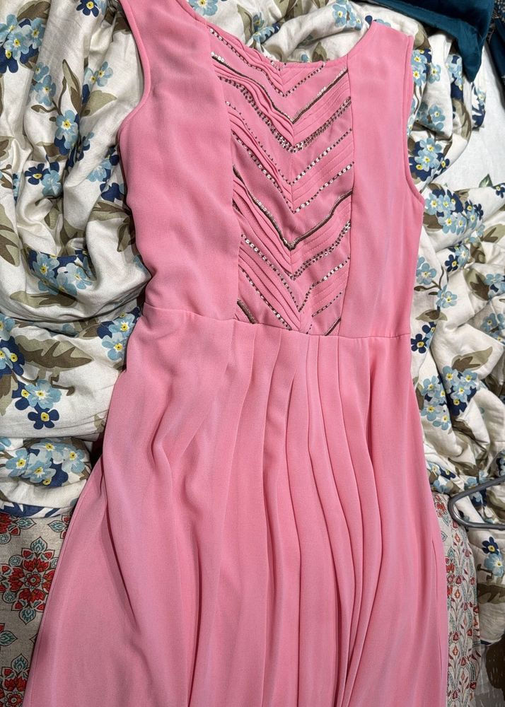 Partywear Pink Dress With Embroidered Work