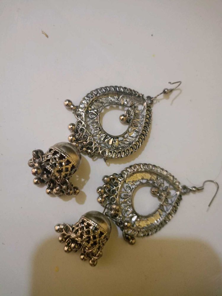 Silver Tone Jhumka Earrings