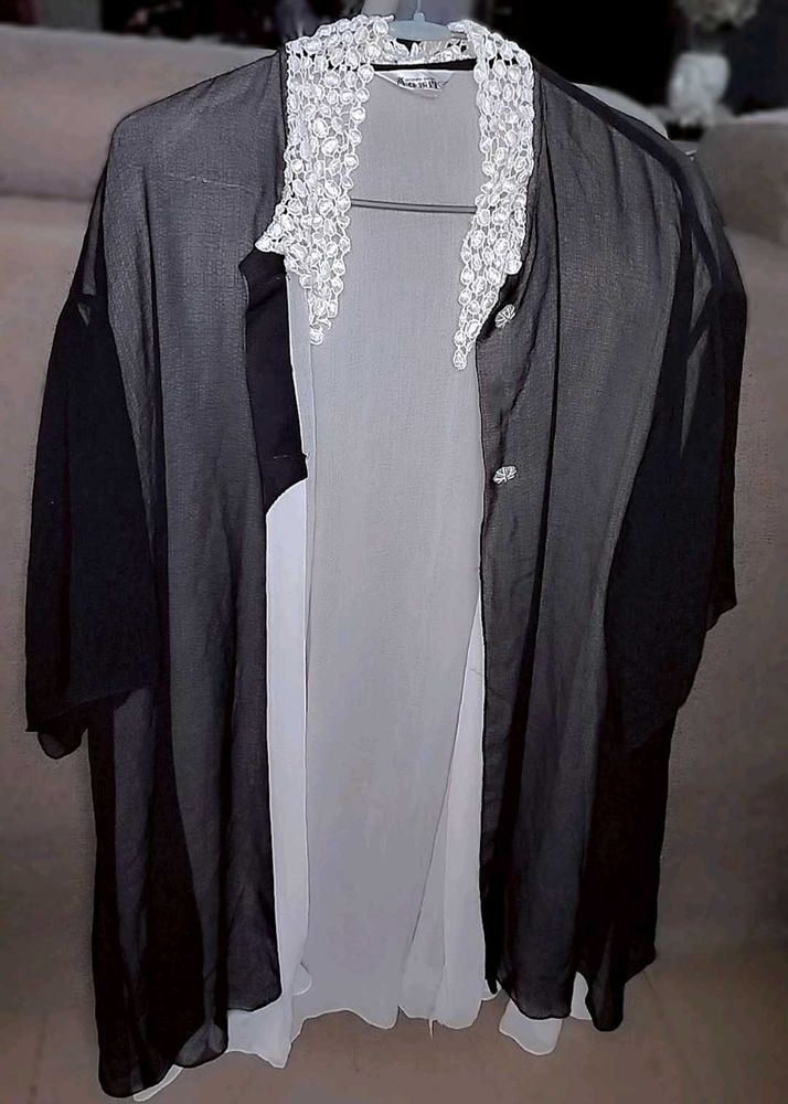 Black Sheer Crochet Collar Duster🪄👗