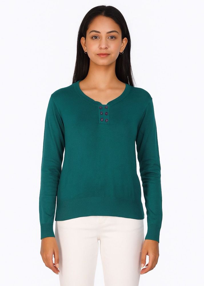 Green V-Neck Knit Sweater