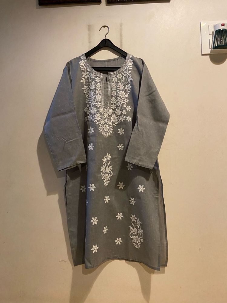 Gray Embroidered Lucknowi Kurti