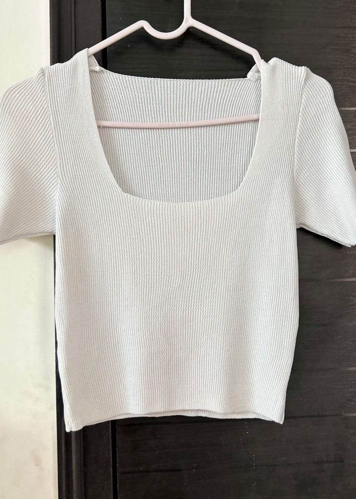 White Ribbed Crop Top