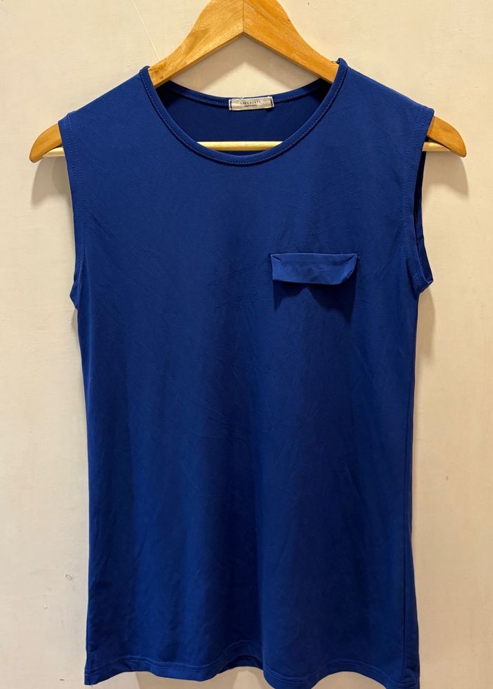 Korean Blue Pocket Tank Top