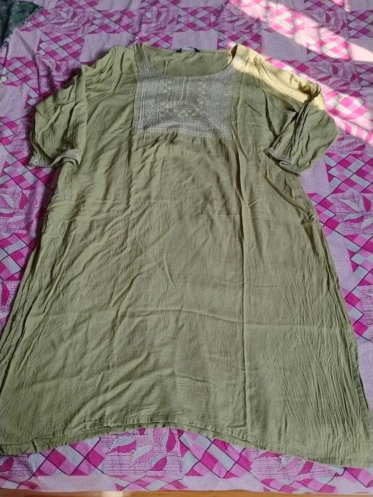 Olive Green Embroidered Kurta