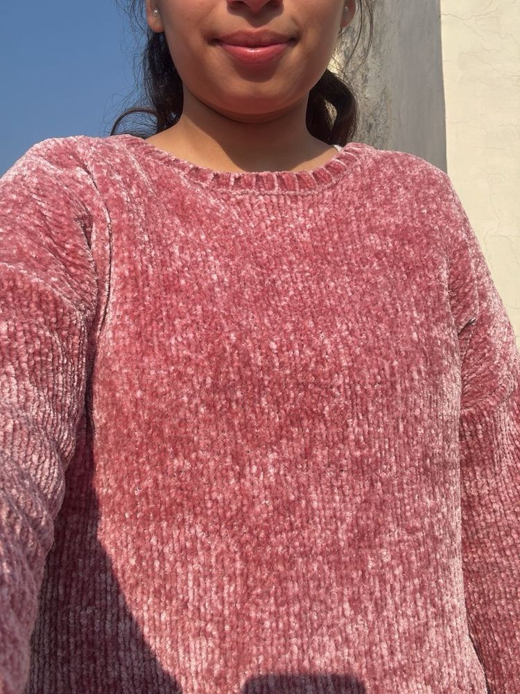 Pink Chenille Pullover Sweater