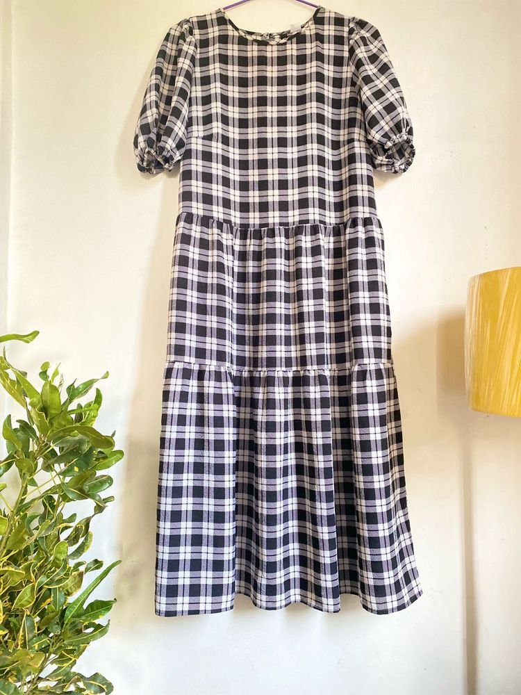 Plaid Tiered Midi Dress