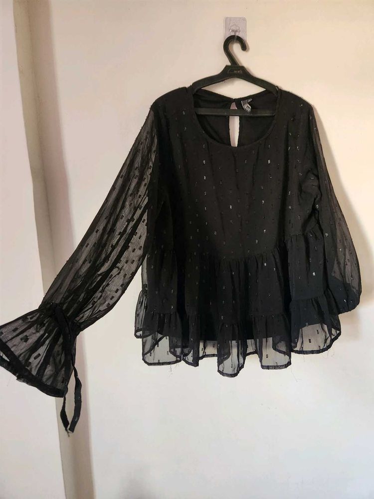 Sheer Black Polka Dot Blouse