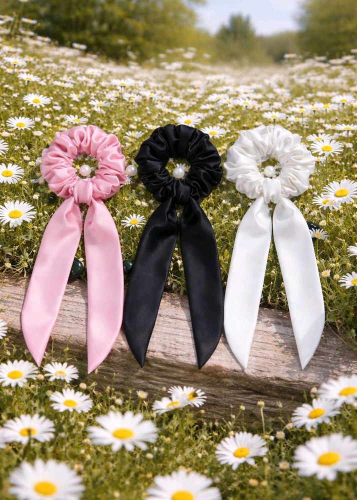Satin Ribbon Scrunchies - Set of 3