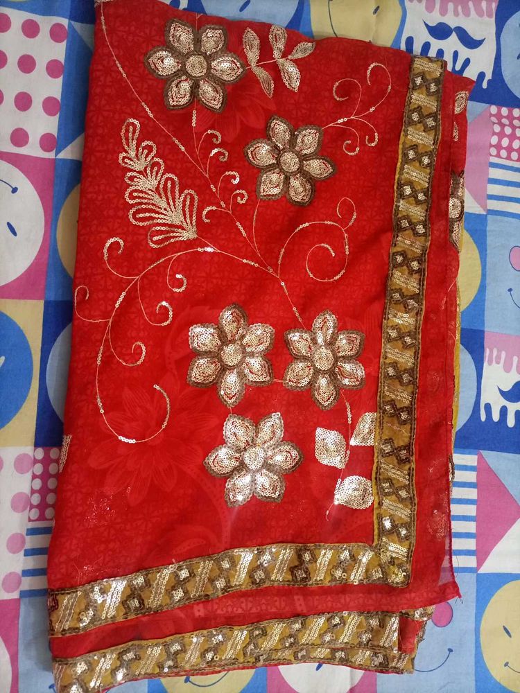 Red-Yellow ♥️ 💛 Embroidered Saree