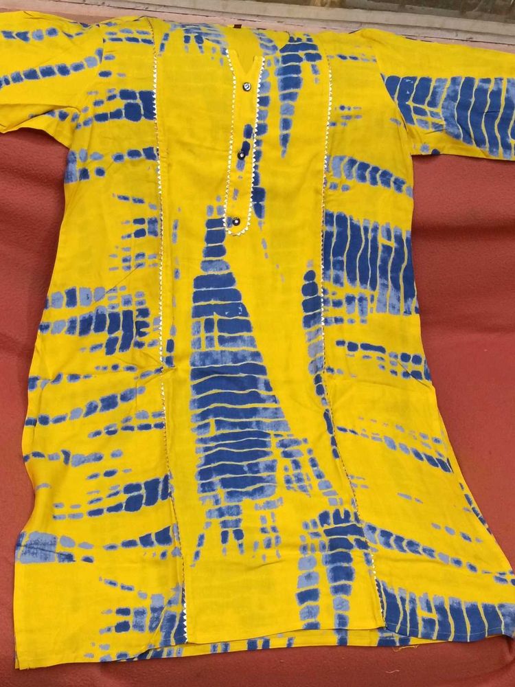 BrandNew Yellow&amp;Blue Tie-DyeKurta+GentlyUsed Bott
