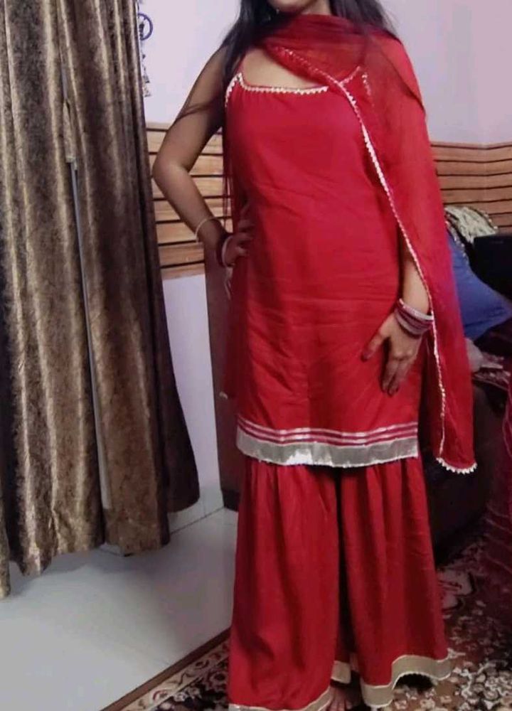 Red Embroidered Kurta Set