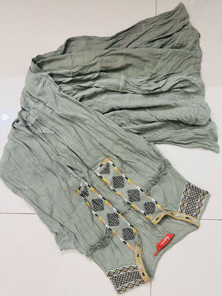 Olive Green Embroidered Ethnic Long Jacket