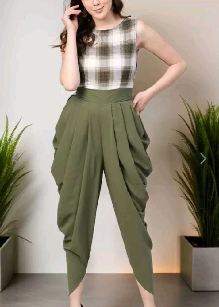 Zima Leto Women Checkered Boat Neck Cowl Jumpsuit