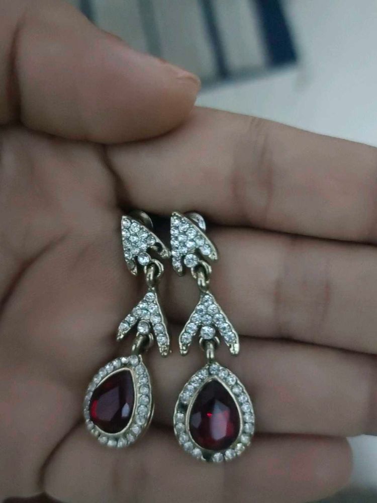 Ruby Red &amp; Rhinestone Drop Earrings