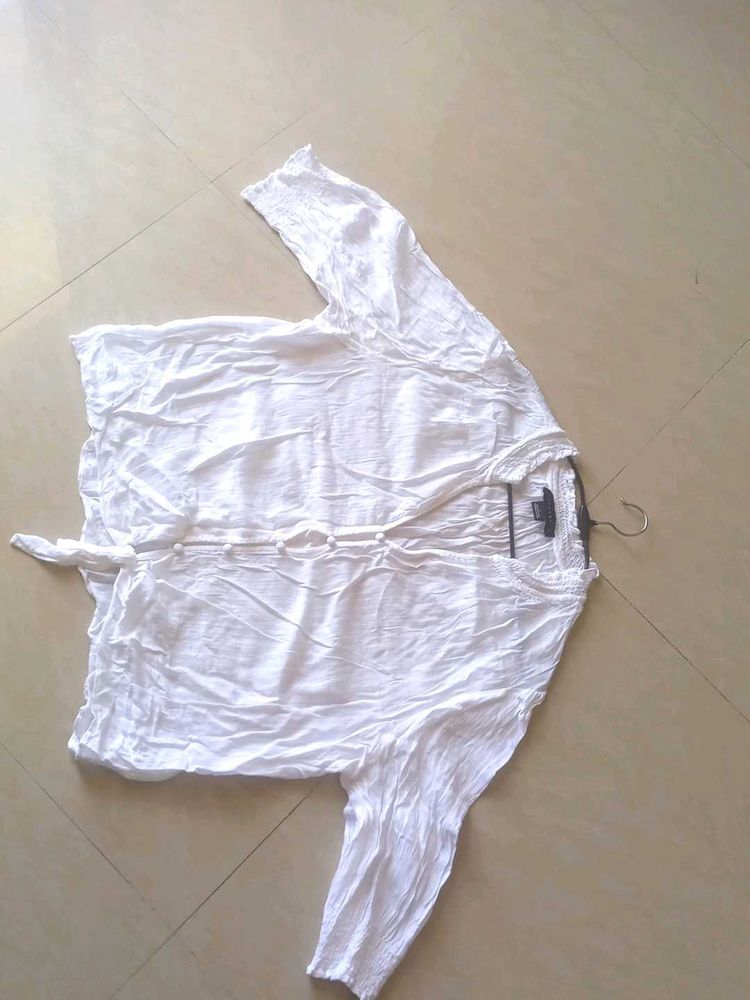 White Tie-Front Shirt