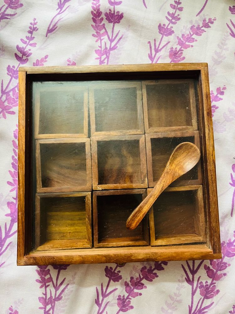 Wooden Masala Box With Spoon