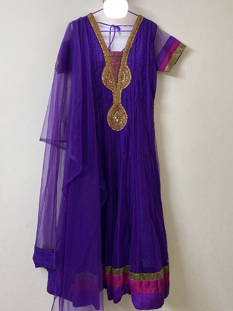 Elegant Beaded Purple Anarkali Full Set