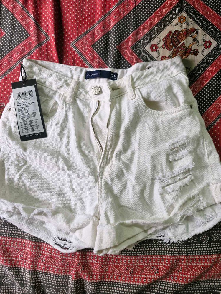 Tokyo Talkies White Denim Shorts