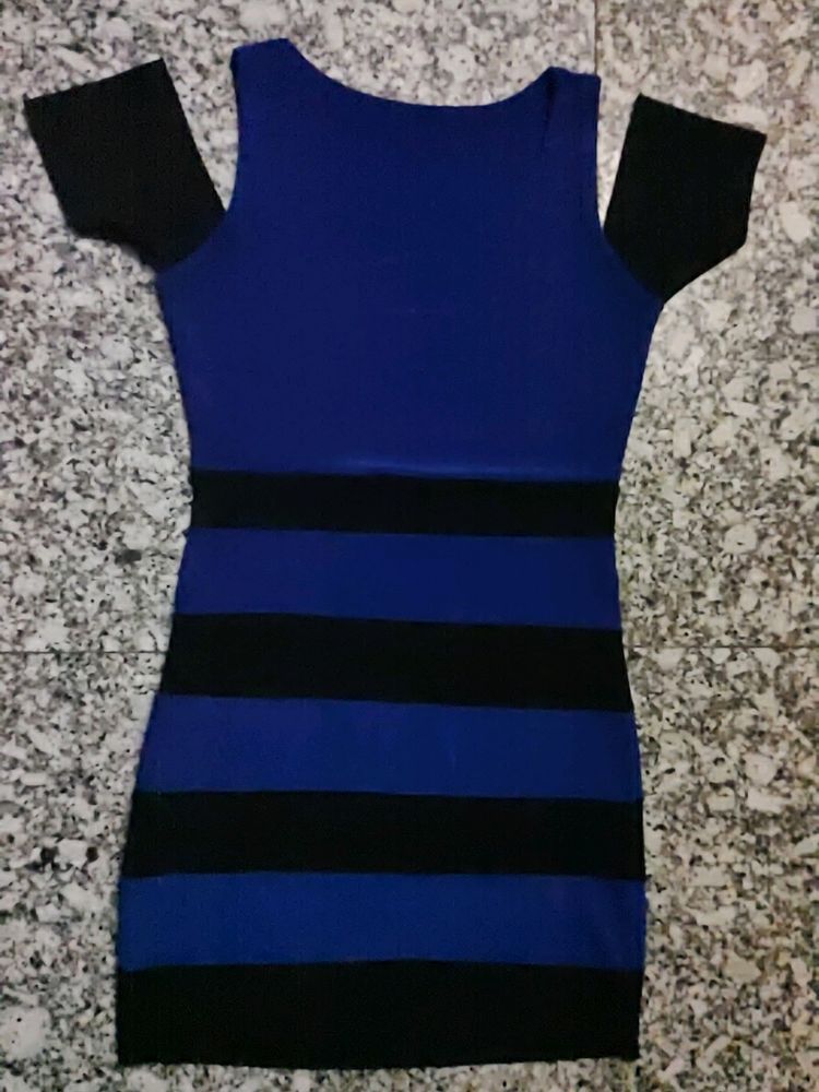 Blue And Black Short Dress Stretchable Fabric