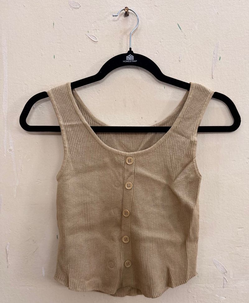 Cute Beige Button Tank Top