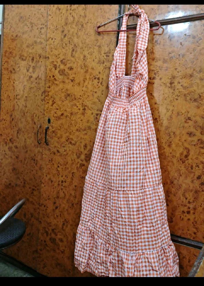 Orange Gingham Halter Dress