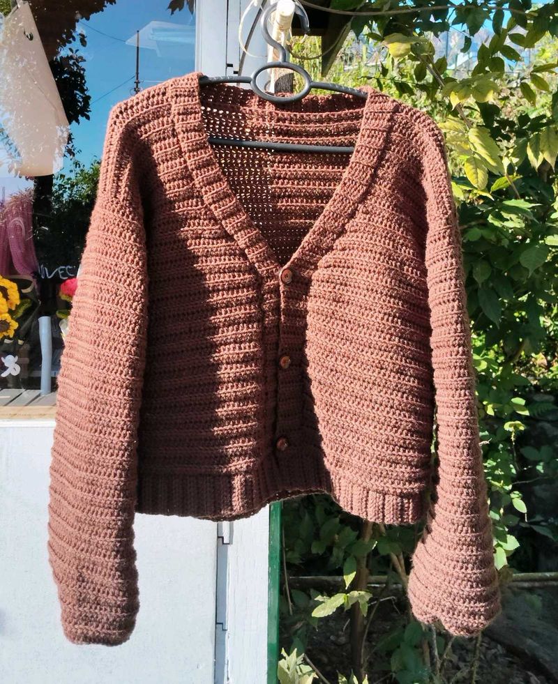 Brown Crocheted Cardigan