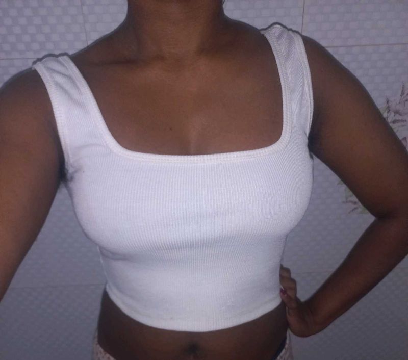 White Ribbed Tank Top