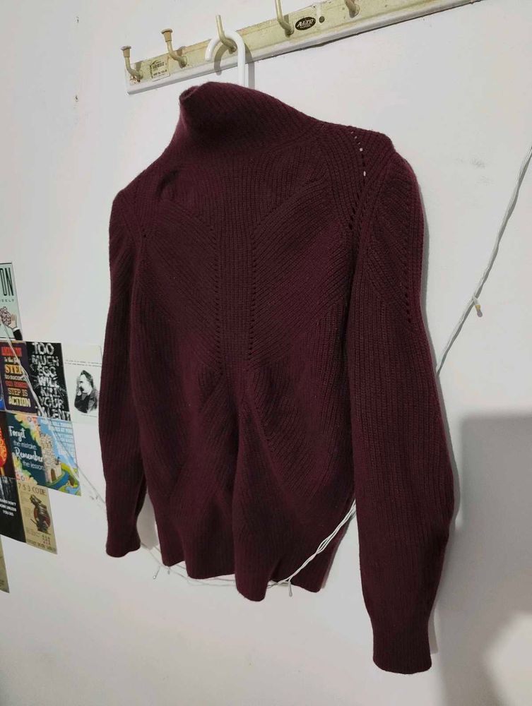 Burgundy Knit Turtleneck Sweater