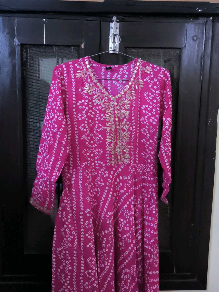 Pink Bandhani Print Dress