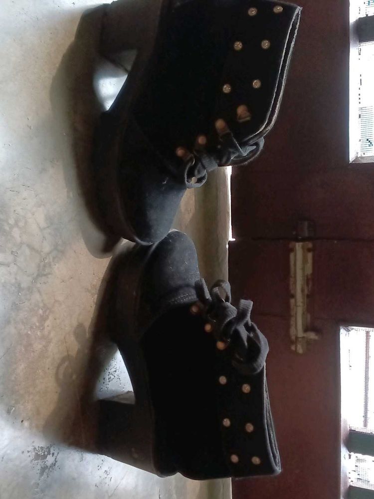 Black Ankle Boots with Gold Stud Detail