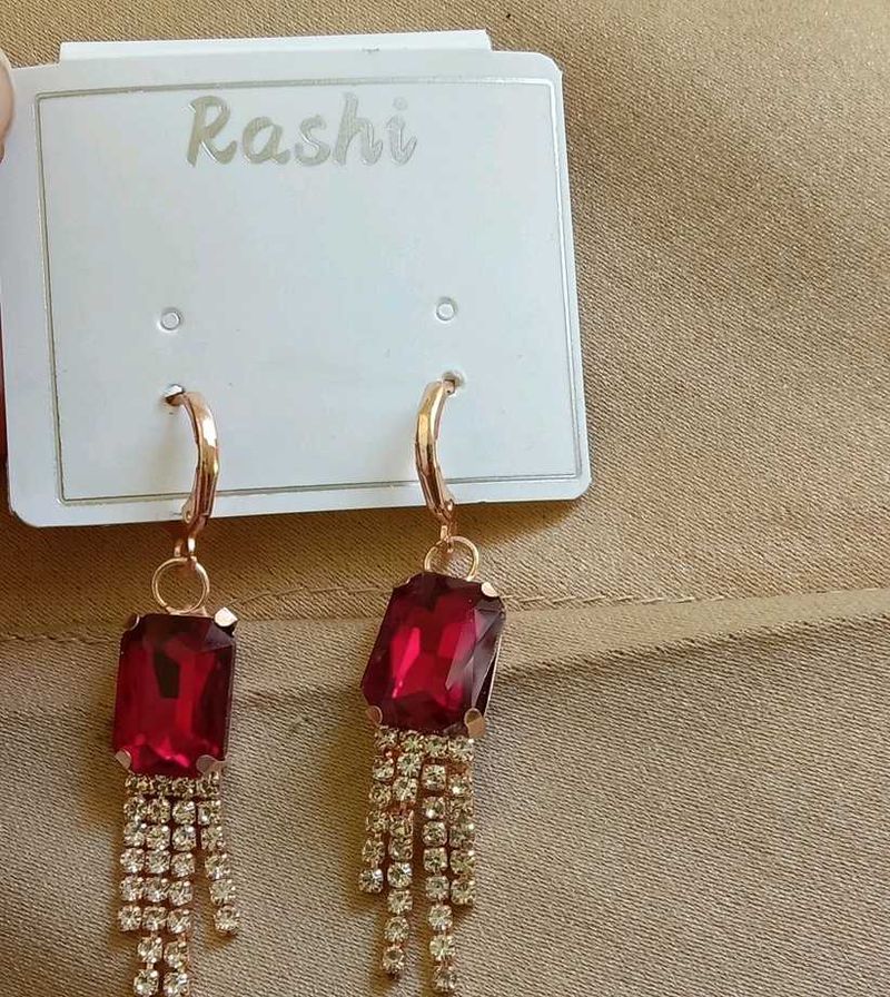 Rashi Red Stone Dangle Earrings