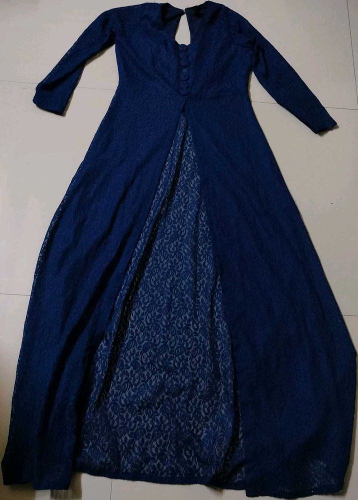 Elegant Navy Blue Lace Maxi Dress