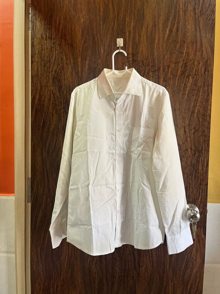 42/L Men Cotton White Shirt