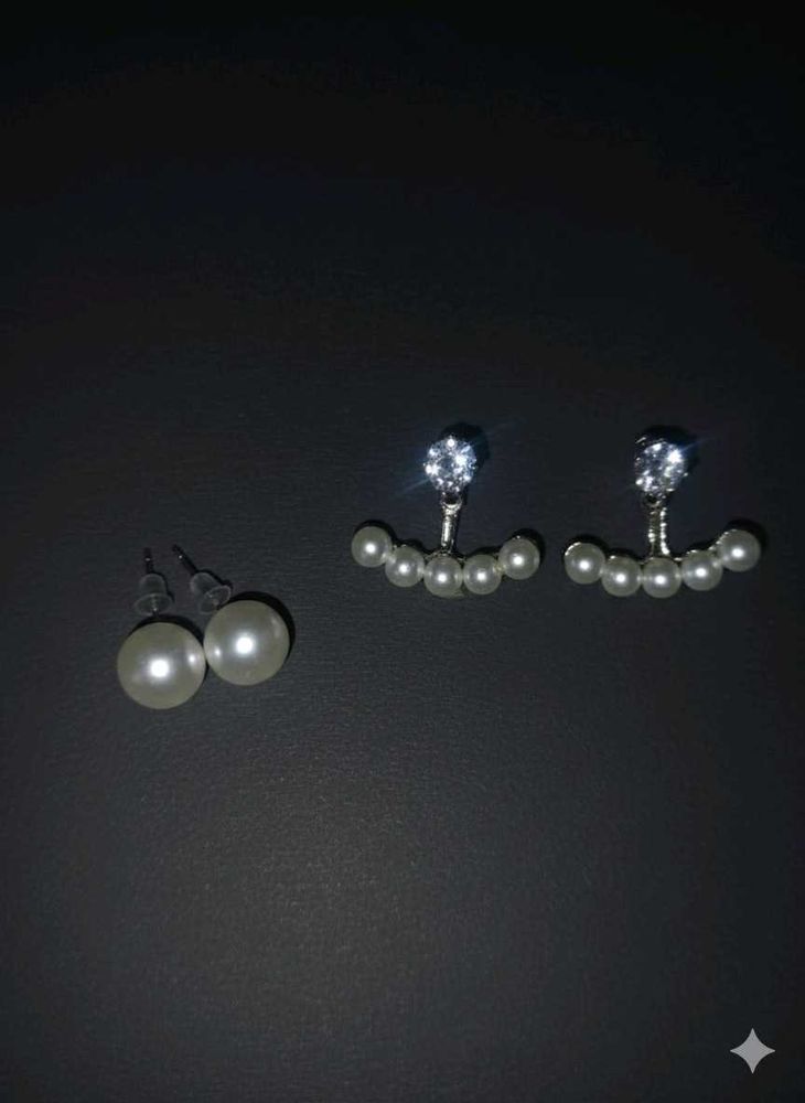 New 2 Pearl &amp; Crystal Earring Set
