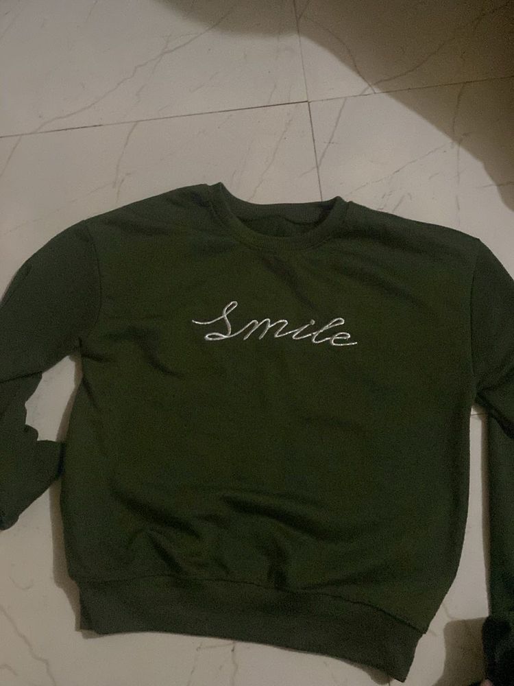 Olive Green Smile Sweatshirt