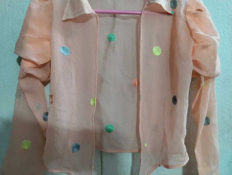 Peach Polka Dot Shrug