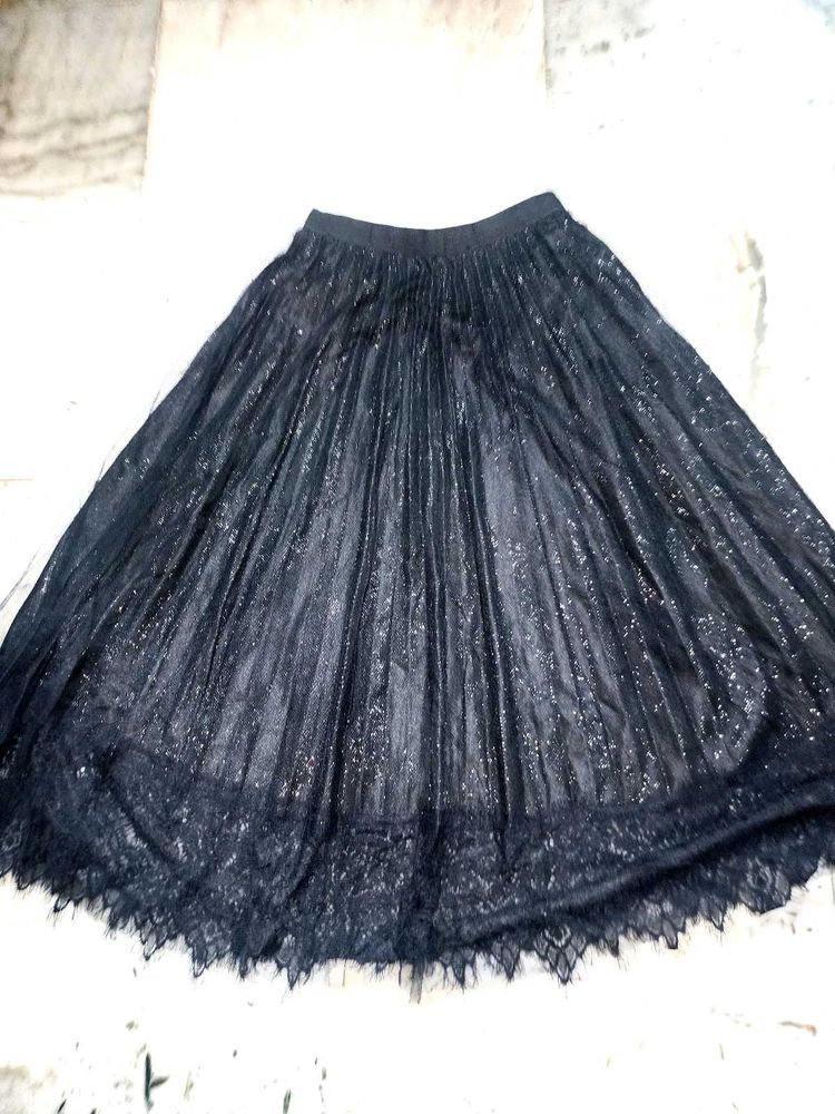 Lace Trim Midi Skirt