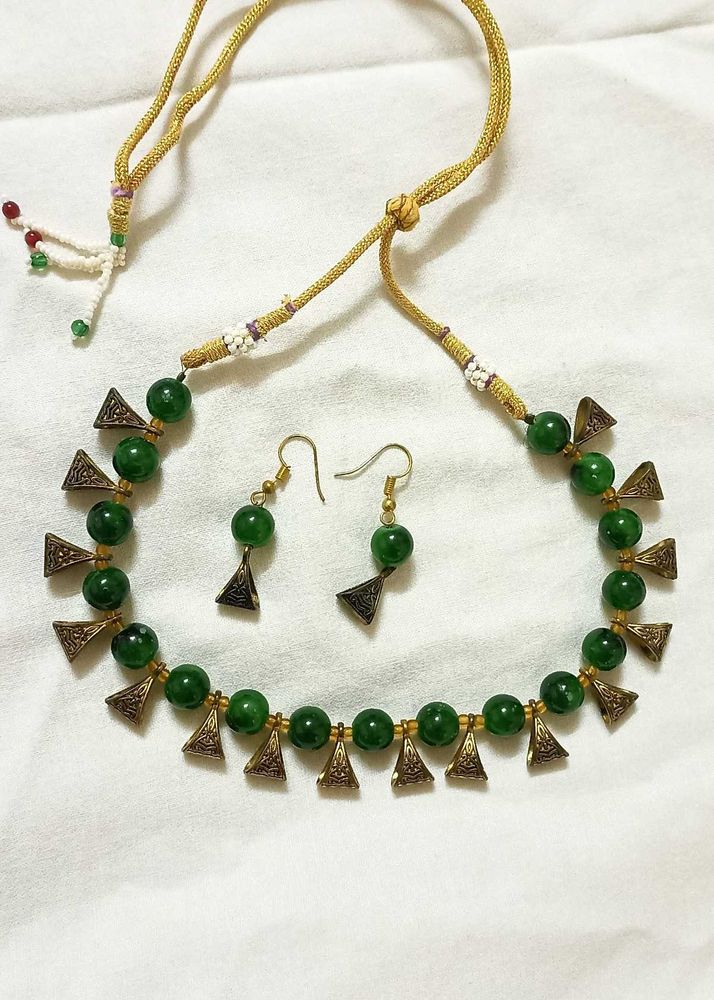 Green Beaded Necklace Set