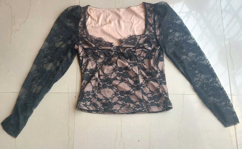 Urbanic Black Fitted Net Top(M)