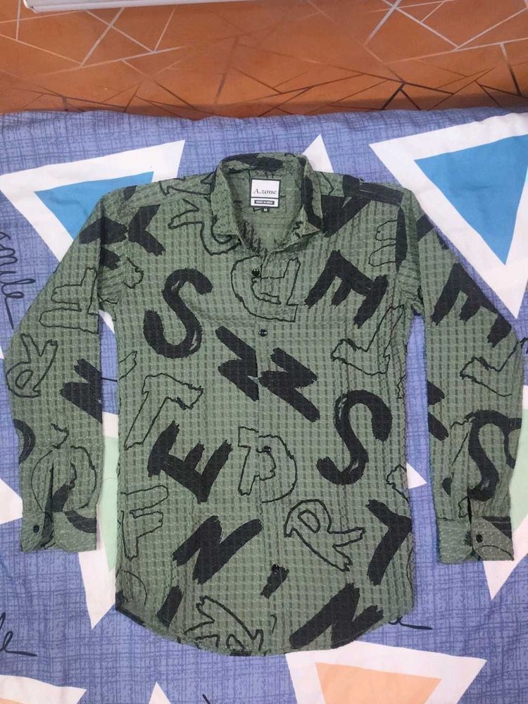 Green Print Casual Shirt