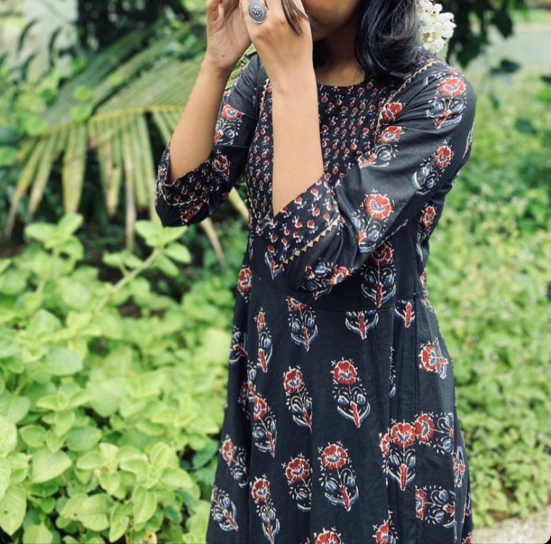 Floral Print Black Dress