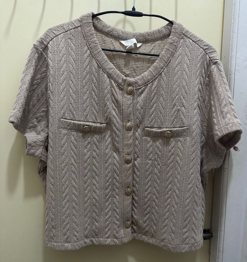 H&amp;M Beige Knit Button-Up Top