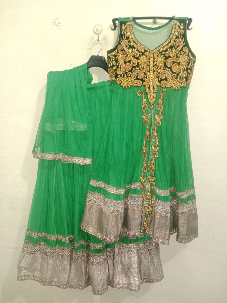 Lahenga With Long Net Frock Styal Kurti