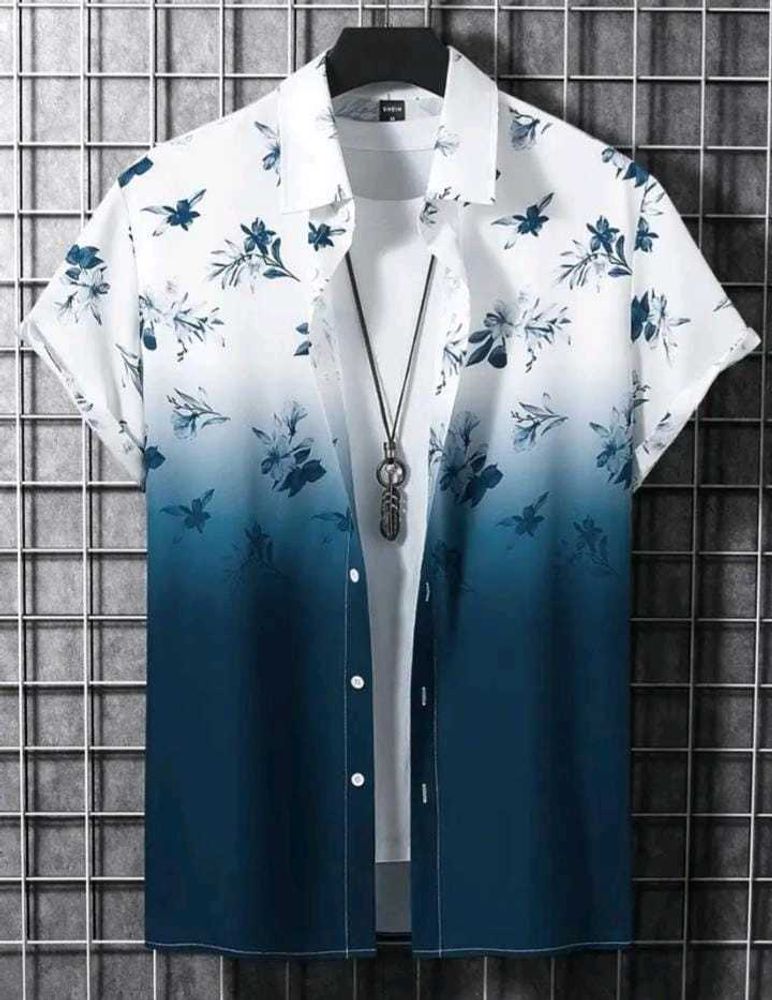 Blue Floral Gradient Short Sleeve Shirt