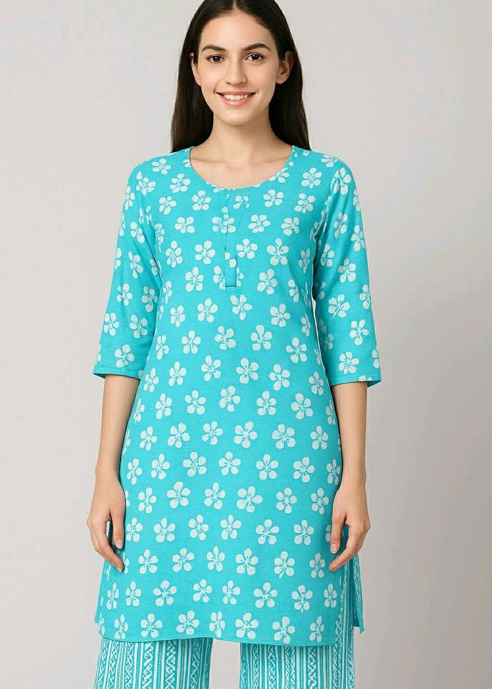 Blue Floral Print Kurti