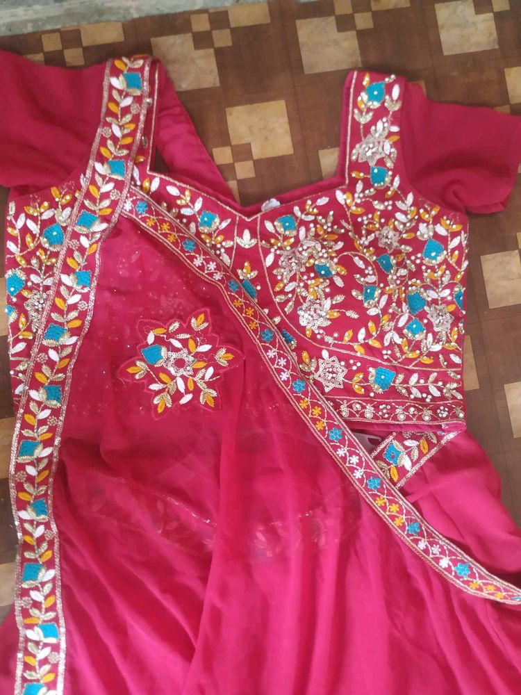 Pink Bollywood Dhoti Lehenga Sari With Jacket ✨