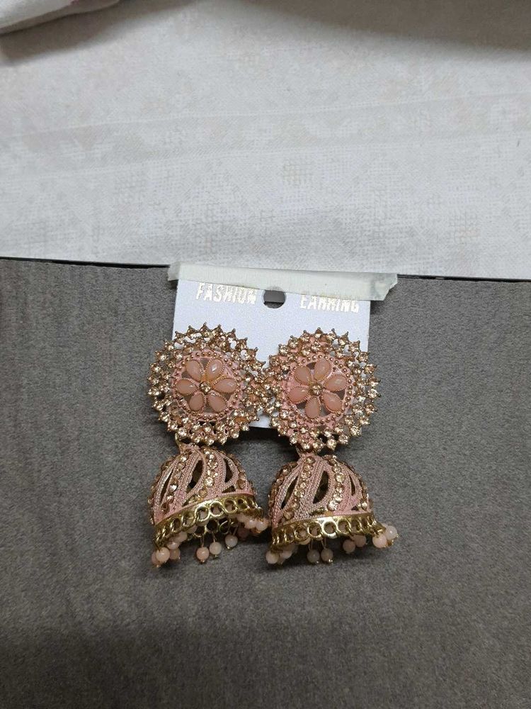 Pink Jhumka Earrings