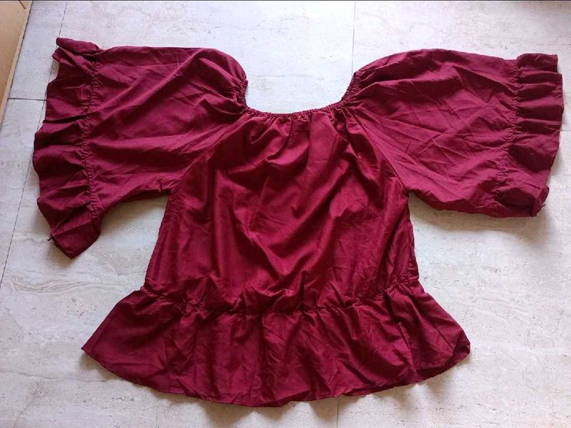 Maroon Ruffle Sleeve Top
