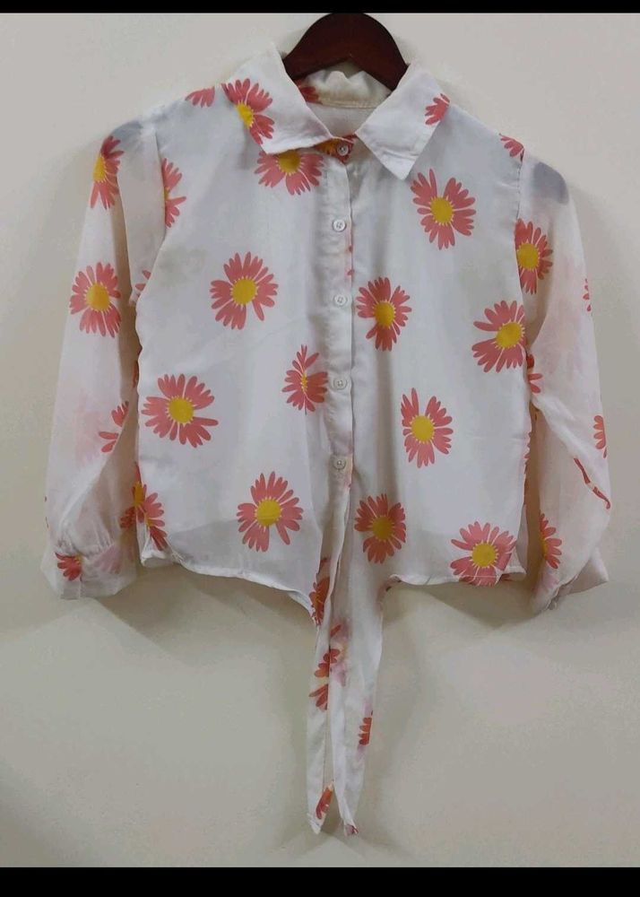 Floral Print Tie-Front Top